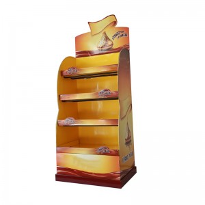 Chocolate Snack Food Promotion အတွက် သတ္တုဘားများဖြင့် 4 ဆင့် Corrugated Shelf ပြကွက်