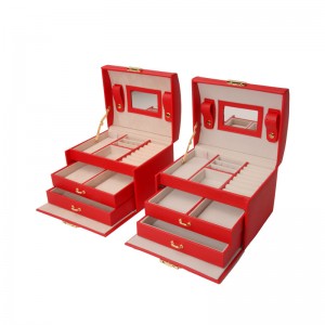 Kínai vörös stílusú fogantyús esküvői tok doboz fülbevalók, gyűrűk, karkötők, fodrászatok, nyakláncok és egyéb ékszerkiegészítők tárolására