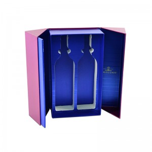 Boîte d'emballage en papier de qualité de luxe pour vin rouge bordée d'insert EVA bleu