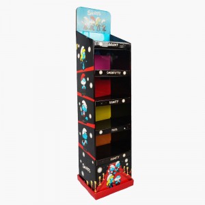 Supermarket Retail 5 Tier Freestanding Cardboard Display Shelf para sa Smurfs Cute Toys