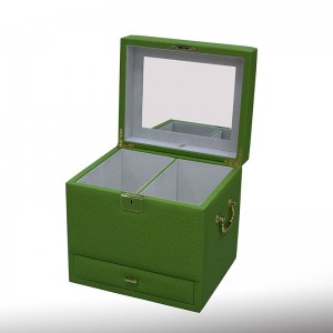 घरेलू उपयोग के लिए उच्च गुणवत्ता वाले हरे रंग की क्लैमशेल शेप की ज्वेलरी और कॉस्मेटिक स्टोरेज बॉक्स