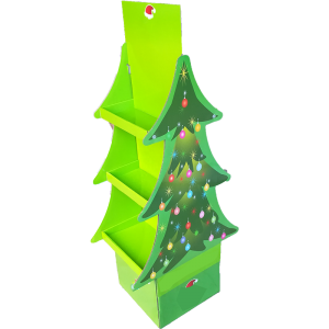 Christmas Tree Shape Endcap បង្ហាញក្រដាស OEM សម្រាប់ផលិតផលជប់លៀងរដូវកាលបុណ្យ