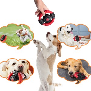 Dog Chew Toy, Nylon Rubber Steering Wheel Shape Indestructible Dog Squeaky Toy