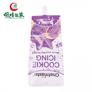 Cutomized food grade recyclable bumbu cair cookie icing reusable stand up spout pouch kantong bungkusan metalized