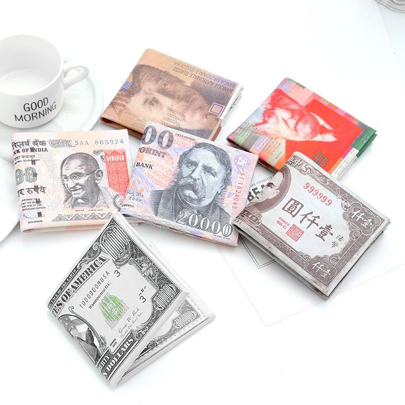Cuir PU créatif court motif d'impression motif de pièce de monnaie nationale portefeuille en polyuréthane hommes et femmes unisexe cadeaux portefeuille