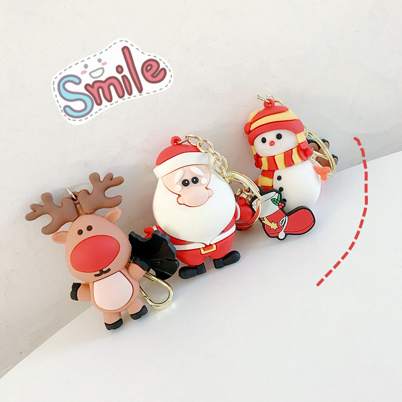 Christmas Promotional Gift Keychain Christmas Tree Cartoon Couple Key Pendant PVC Keychain Wholesale