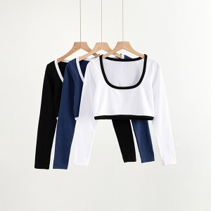 Autumn women’s new style short slim round neck long sleeve T-shirt women PY-CT013