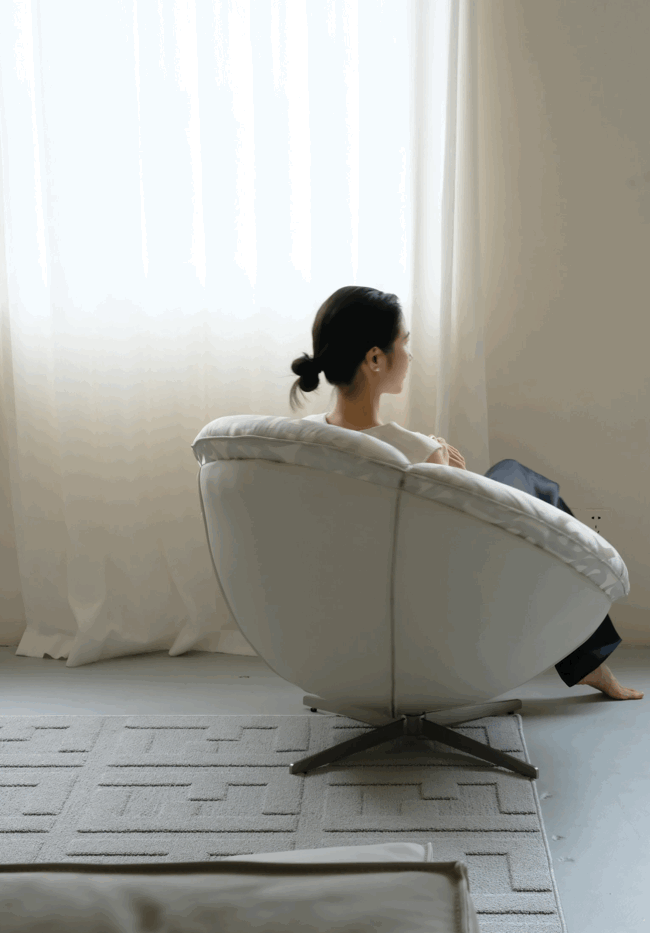 Kursi cangkang endhog abad pertengahan |Hermes Deco babi irung concentric kunci krim kulit aran single sofa