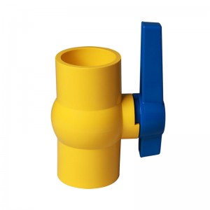 PVC compact ball valve yellow body blue handle