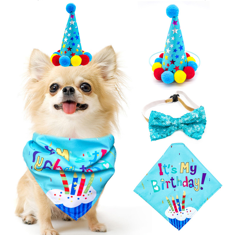 Bandana di compleanno per cani e gatti e cappello con pompon Decor Puppy Cat Hat Cartoon Bandana Sciarpa Accessori per feste Forniture