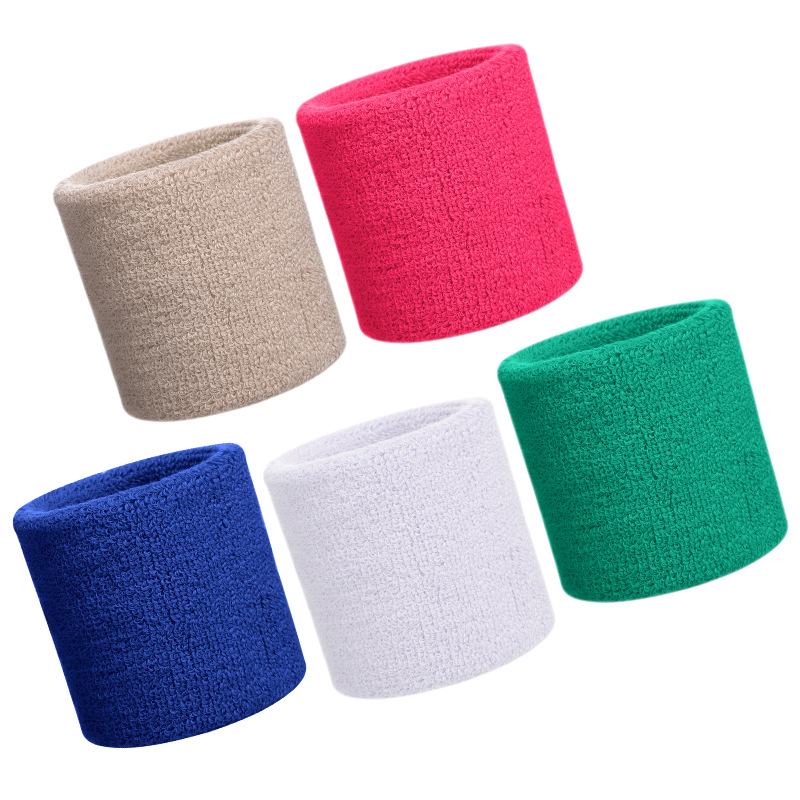 Pulseiras deportivas de rizo de algodón elástico e absorbente de suor, perfectas para baloncesto, fútbol, ​​tenis, fútbol, ​​correr e facer exercicio.
