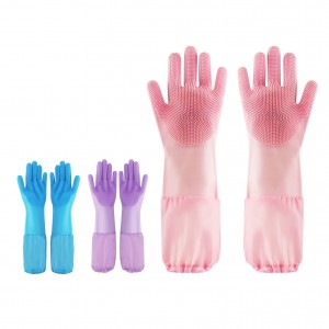 Ntxiv Ntev Tsev Txhuam Txhuam Ntxuav Silicone Rubber Dishwashing Gloves