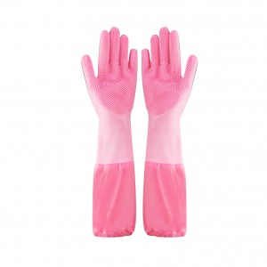 Ntxiv Ntev Tsev Txhuam Txhuam Ntxuav Silicone Rubber Dishwashing Gloves