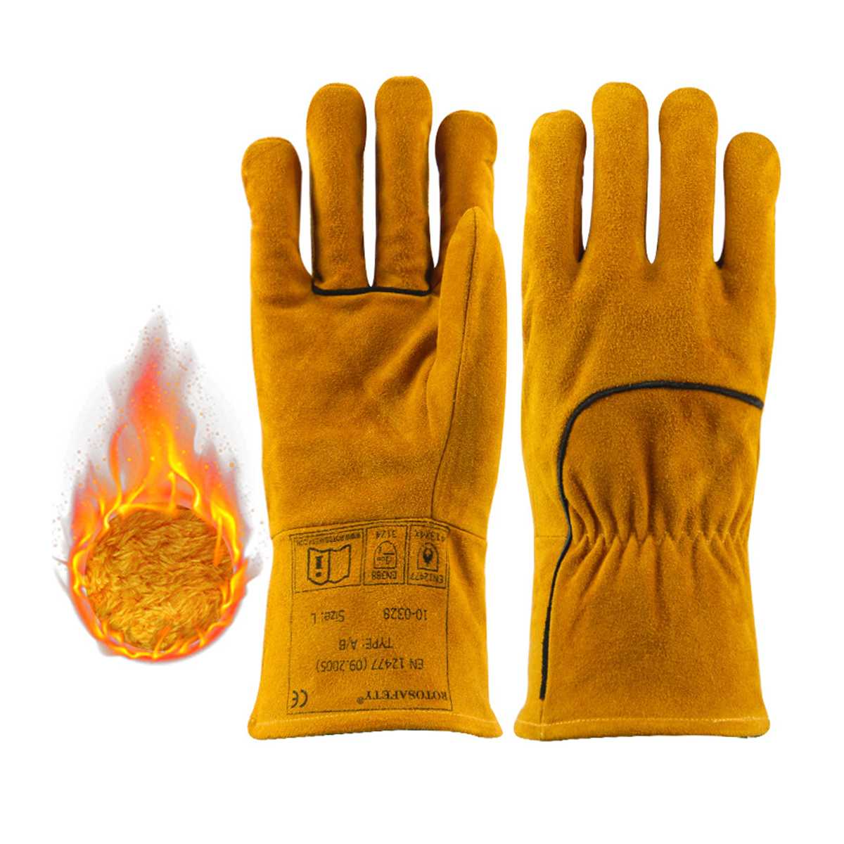 Welding Gloves Leather Forge Heat Resistant Vuam Hnab looj tes rau Mig, Tig Welder, BBQ, Rauv Featured duab