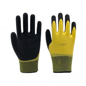 Rubber Gloves Plhaub Hauv Tsev Dub Latex Coated Crinkle Safety Work Gloves Cov Khoom Siv Tiv Thaiv Tus Kheej