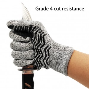 Qib 4 Cut Resistant Gloves Food Grade Cut Gloves for Kitchen Gardening Wood Carving with Rubber Grip Stripe
