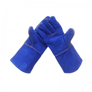 Welding Gloves Leather Heat Resistant Blue Vuam Hnab looj tes