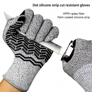 Qib 4 Cut Resistant Gloves Food Grade Cut Gloves for Kitchen Gardening Wood Carving with Rubber Grip Stripe