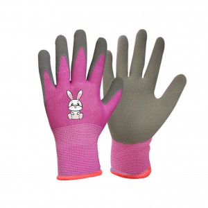 Cov menyuam yaus muaj yeeb yuj lub vaj hnab looj tes Roj Hmab Coated Safety Working Gloves