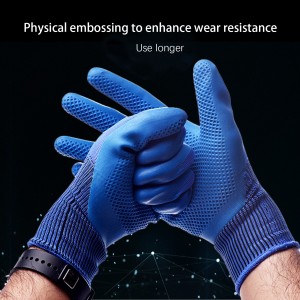 Non Slip Txheej Xiav Nylon Knit Roj Hmab Palm Coated Crinkle Latex Protection Safety Work Gloves