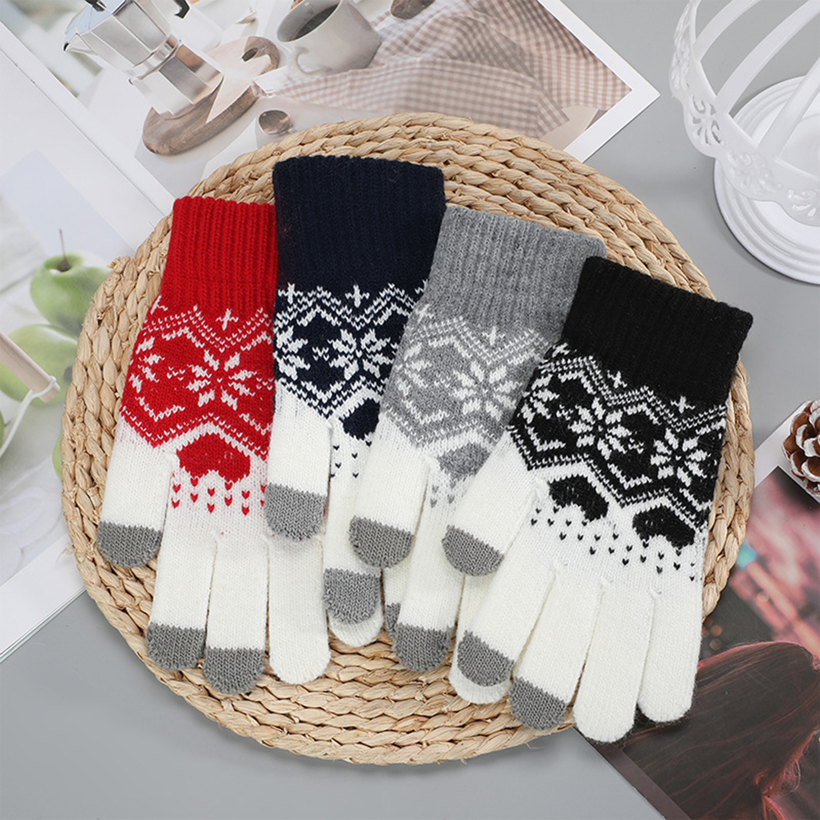 Touch Screen Gloves Snow Flower, Warm Knit Winter Winter Christmas Gifts Stocking Stuffers for Women