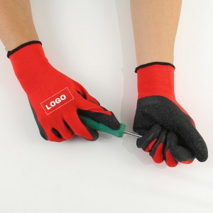 Textured Latex Coated Nylon Safety Protective Gloves for Garden, Warehouse, Kho