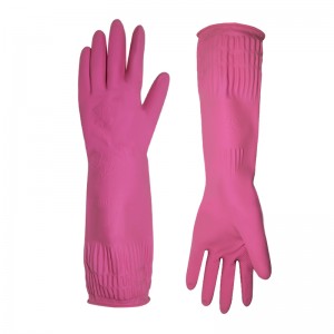 China Wholesale Extra Long Household Flock Lined Latex Rubber Gloves bakeng sa ho hlatsoa lijana