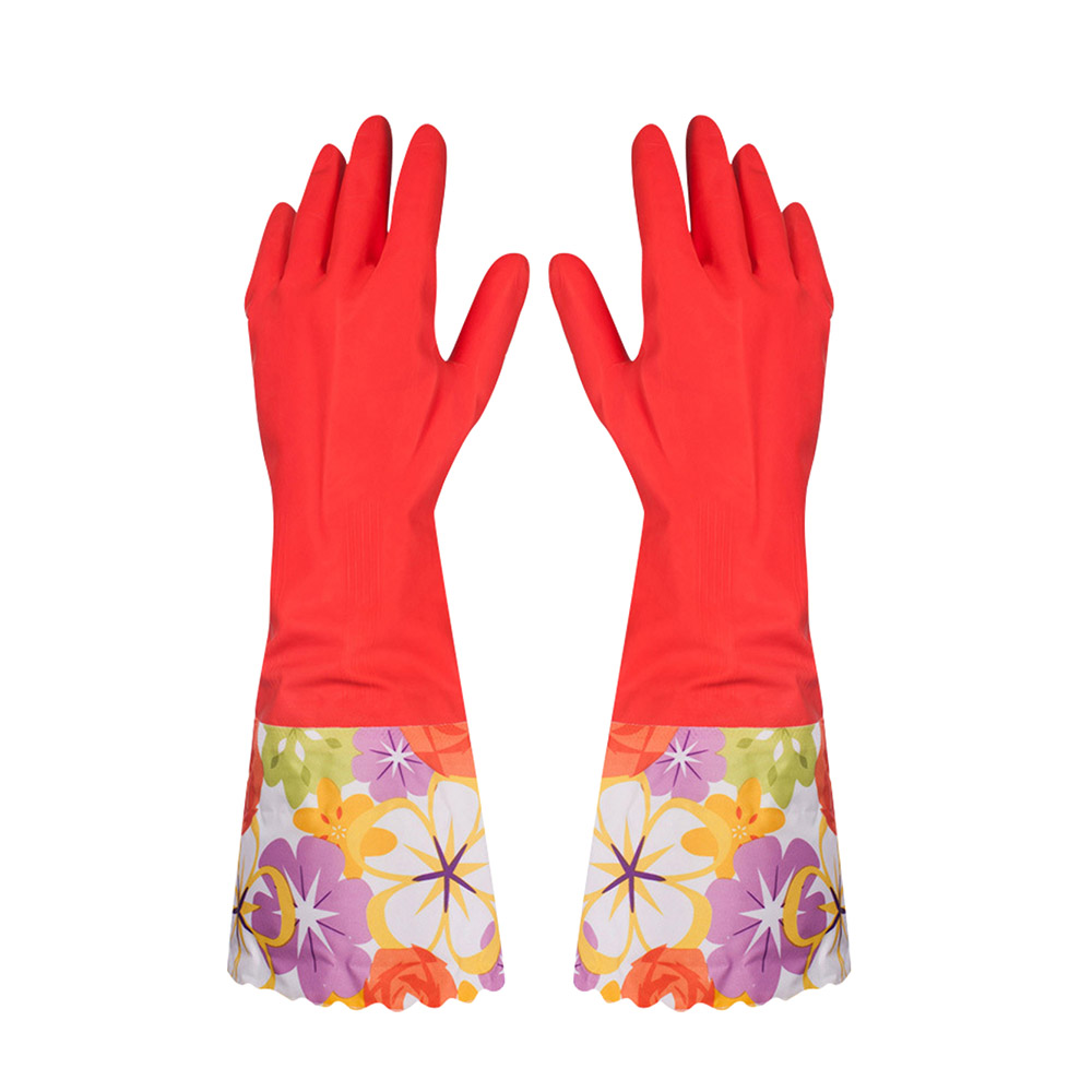 Dishwashing Gloves Large Long Cuff and Flock Lining Household Cleaning Gloves