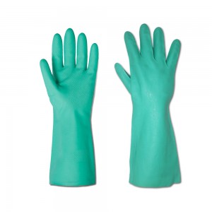 Green Safety Work Liatlana tsa Nitrile Gloves With Lining