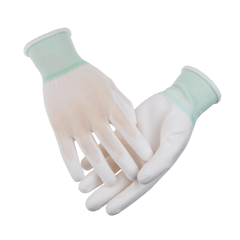 Гарачыя продажу Зносаўстойлівыя пальчаткі з антыстатычным пакрыццём Pu Plam, устойлівыя да зносу, працоўныя нейлонавыя пальчаткі з поліурэтанавым пакрыццём, антыстатычная канструкцыя