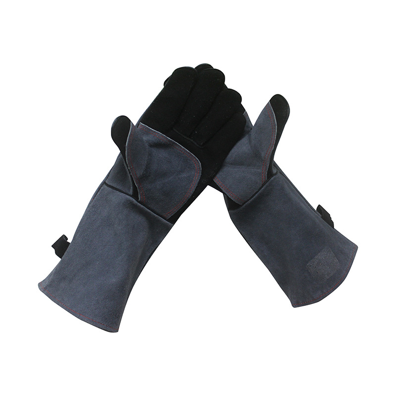 Leather Oven Heat Resistant BBQ Gloves Germiya bilind 800 Degrees Barbecue Grill Leather Gloves Wêne Taybetmendî
