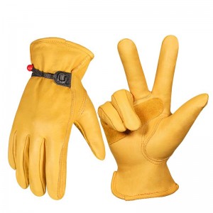 Li-gloves tsa Premium Yellow Full Grain Cowhide Forklift Truck Driver tse nang le Liatlana tse Sireletsang Letlalo tse Sebetsang