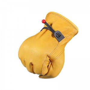 Vrhunske rumene polnozrnate goveje usnjene rokavice za voznike viličarja z zapiranjem na zapestje, zaščitne usnjene delovne rokavice