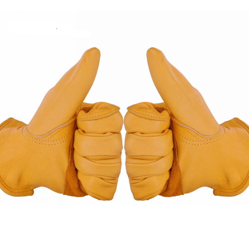 Yellow Leather Gloves AB Grade Driver Protective Gloves for Motorcycle Gardening Featured Image