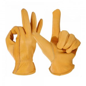 Yellow Leather Gloves AB Grade Driver Protective Gloves for Motorcycle Gardening