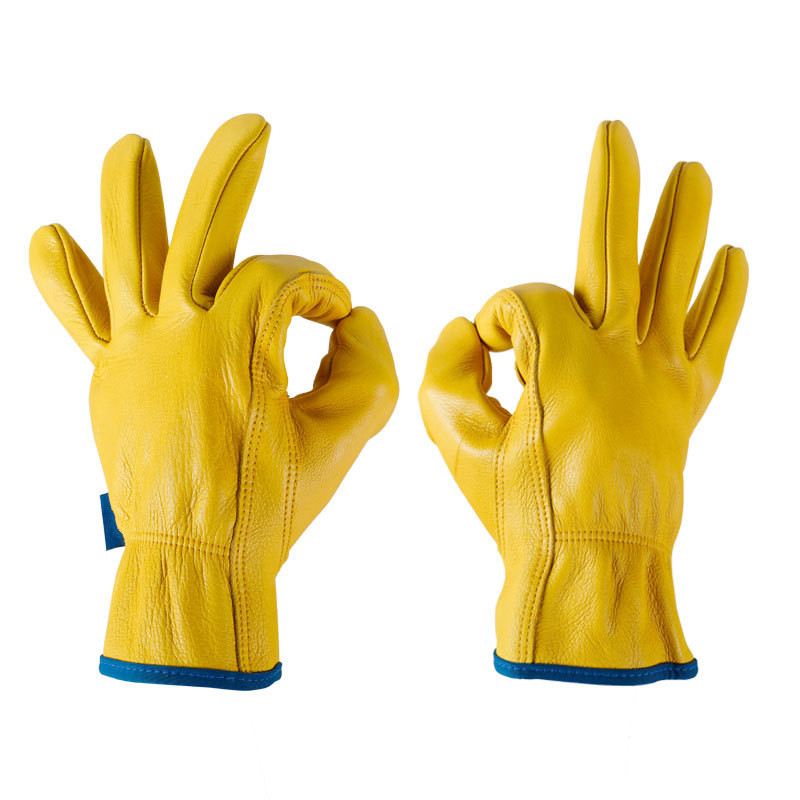 Yellow Truck Leather Driver Contruction Gloves Safety Cow Split Leather Gloves Txiv neej Featured Image