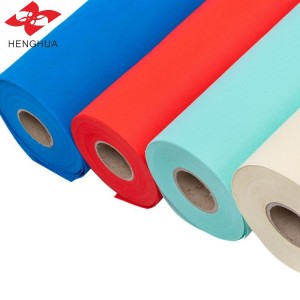 ໂຮງງານຜະລິດປະເທດຈີນທີ່ມີສີສັນ 65/75gsm Polypropylene spunbond non woven fabric rolls materail curtain nonwoven bags material furniture cover use bags making tablecloth