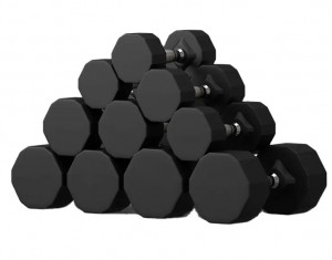 Conjunto de halteres de peso livre profissional para academia com 12 lados de ferro fundido revestido de borracha preta