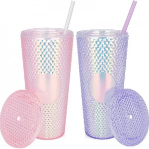 Оптовая продажа, индивидуальный логотип, милый дорожный стакан для воды с двойными стенками, пластиковый стакан с шипами