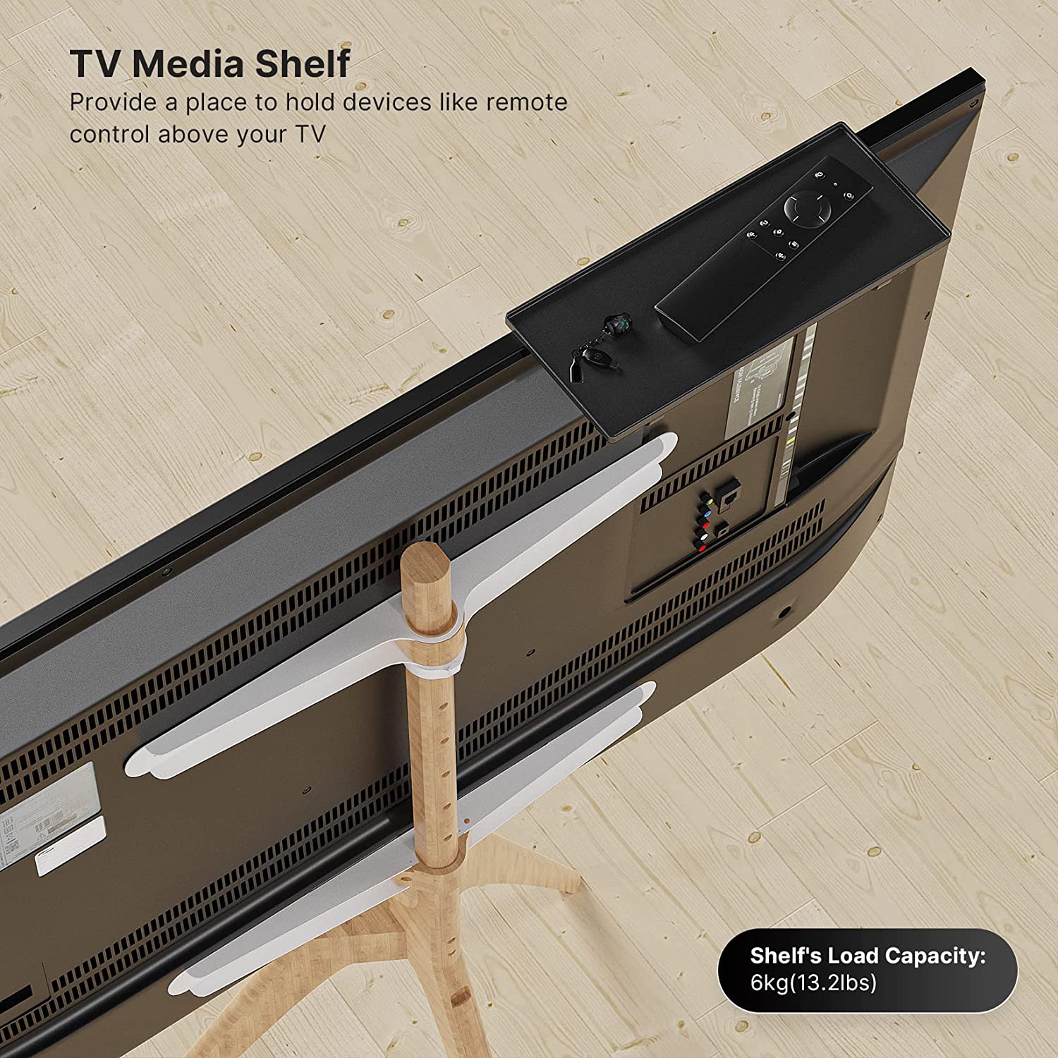 Televizní stojan z masivního dřeva s policí na média pro 45-65palcové TV