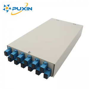 PUXIN 12 पोर्ट एफटीटीएच फाइबर टर्मिनल बॉक्स पैच पैनल एससी फाइबर ऑप्टिक एडेप्टर फाइबर ऑप्टिक कनेक्टर के साथ