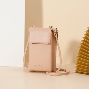 កាបូបដាក់ទូរសព្ទដៃតូច PU Leather ពិតប្រាកដ Crossbody Cell Phone Leather Bag with Strap
