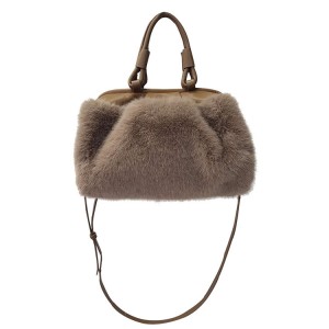 Bag-ong Trendy Girl Tote Handbags Para sa mga Babaye Luxury Furry Plush Autumn Handbags Winter Fashion Top Quality PU Leather