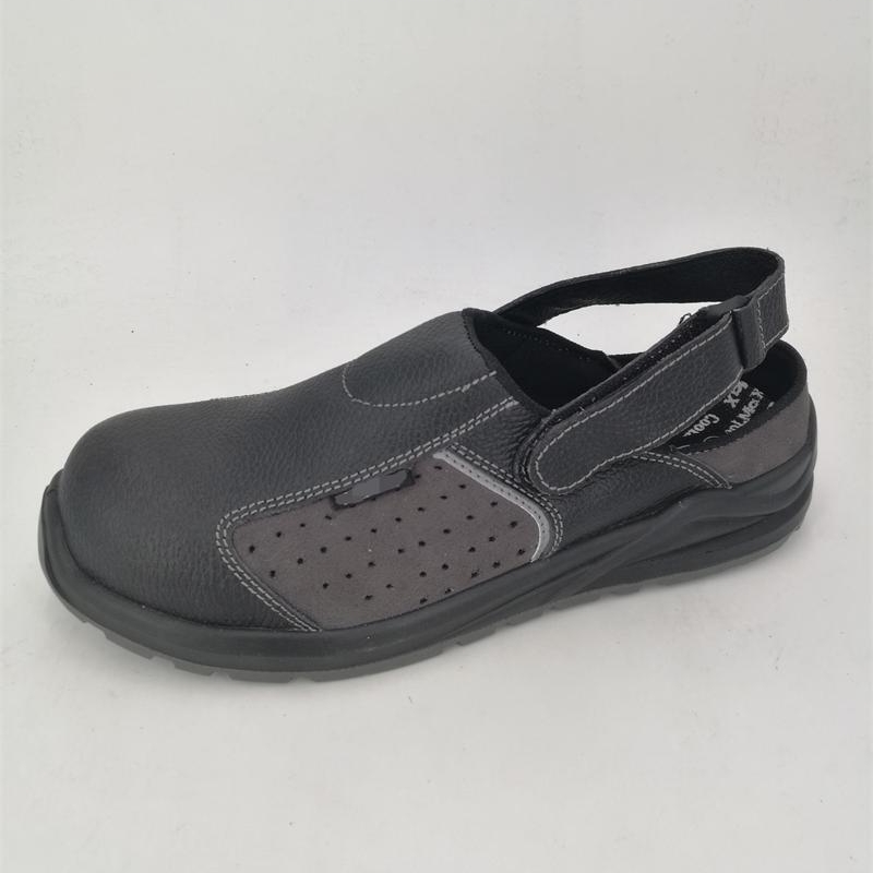 Sandal style safety shoes leather upper double density PU injection sole Itinatampok na Larawan
