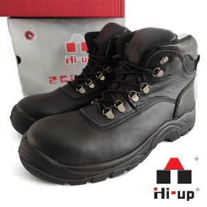 Zapatos de seguridade de traballo de coiro con punteira de aceiro de construción impermeable