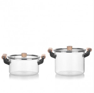 2021 Factory Hot Borosilicate Big Size Transparent Clear Double-ear Cooking Pot Borosilicate Pyrex Glass Cooking Pot