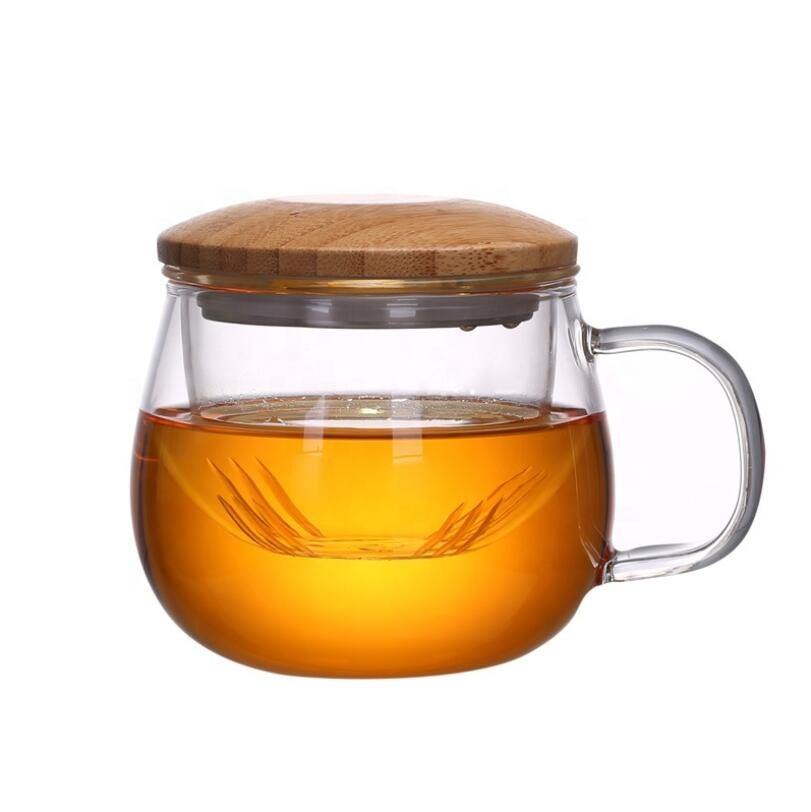 High temperature resistant office filter tea water separation household three piece glass tea cup mug sets with bamboo glass lid