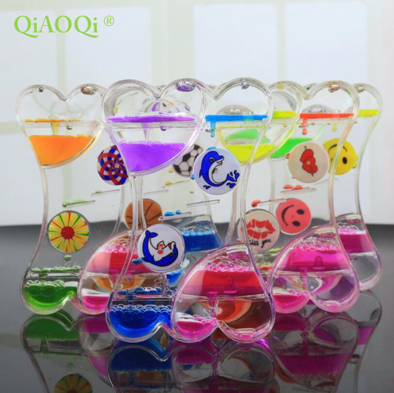 Craft Gift Double Heart Shape Reverse Flowing Liquid Oil Hourglass Sand Timer