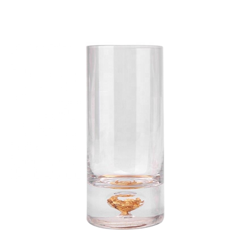 Wholesale high borolicate glass customized drinking water glass cup with glod bottom
