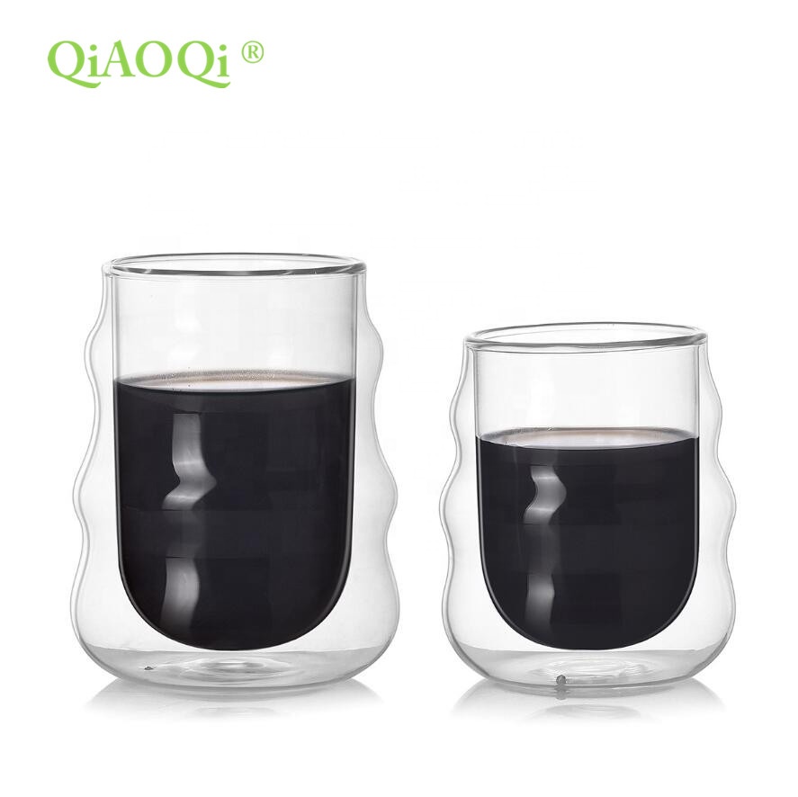 300ml/10oz set of 2 drink wave double wall hot tea thermo custom coffee cup reusable glass water cup with logo for water